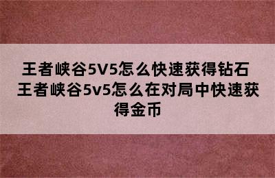 王者峡谷5V5怎么快速获得钻石 王者峡谷5v5怎么在对局中快速获得金币